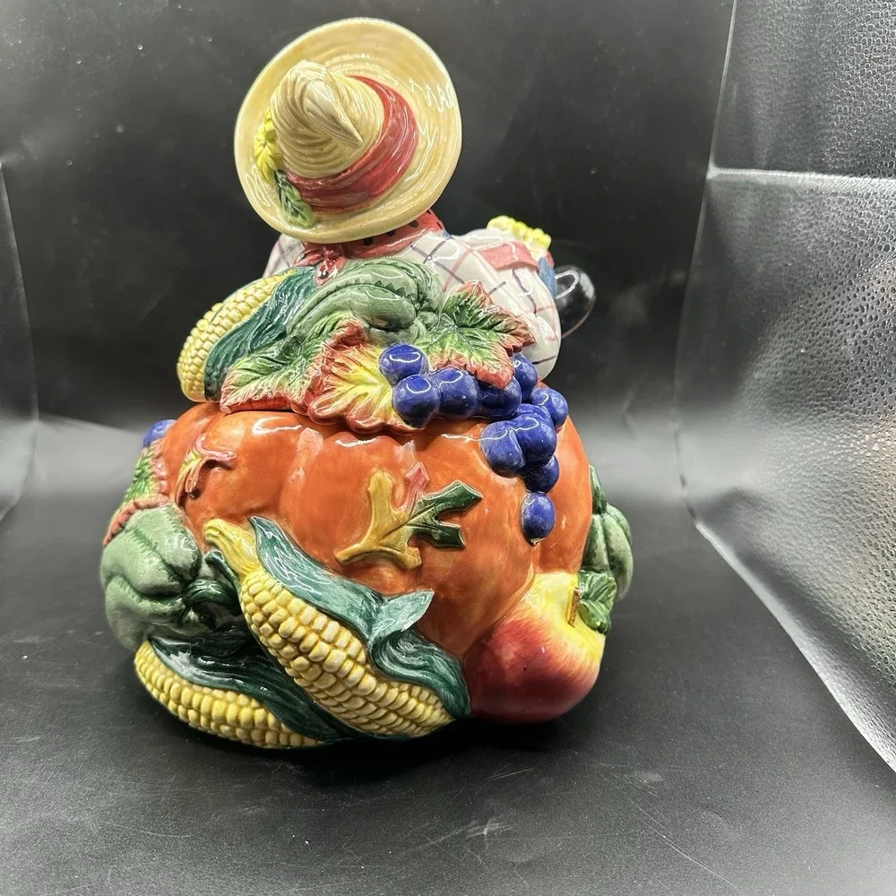 VTG Fitz and Floyd Scarecrow Pumpkin Cookie Jar  Fall Harvest Halloween 1996 HTF